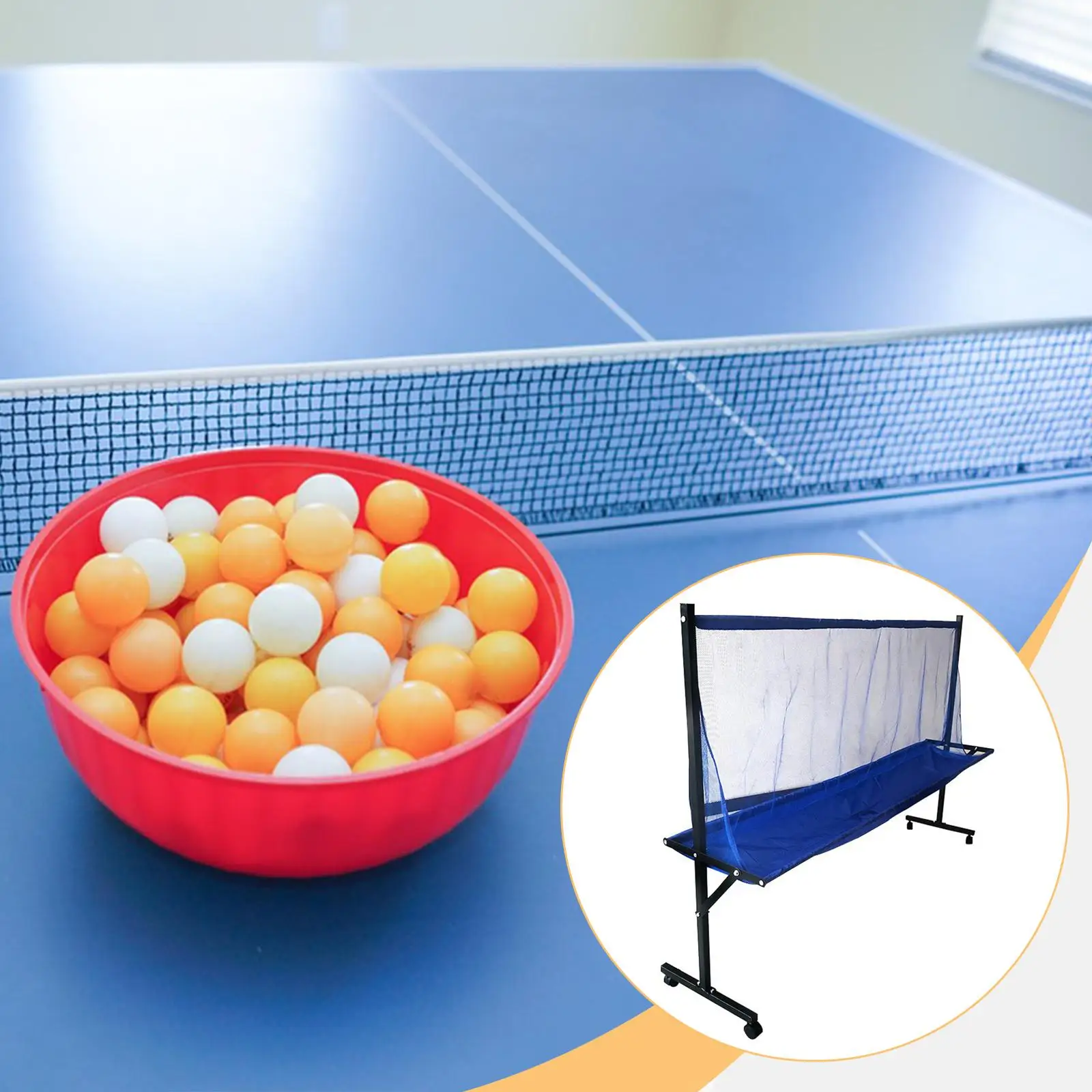 

Table Tennis Ball Net with Wheels Easy to Assemble Training Tool Adults Supplies Practice for Indoor Multi Ball Outdoor