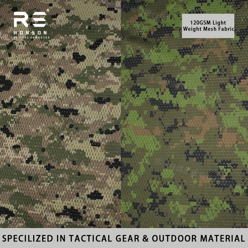 

CADPAT Woodland Camouflage Printed 120gsm Light Weight Double Sided Printed Mesh Fabric Stretch for Tactical Gears Face Mask