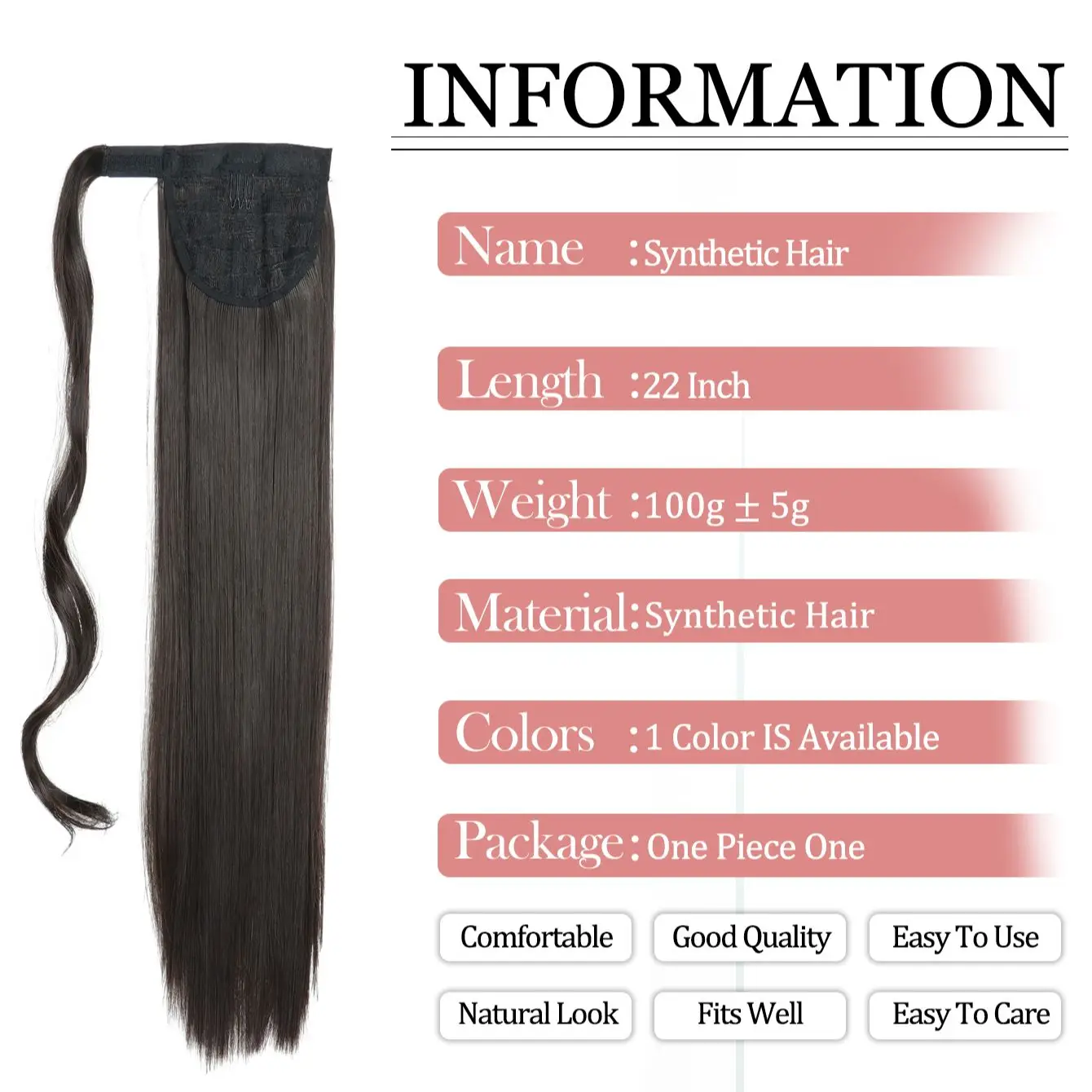 Synthetic Long Straight Wrap Around Clip In Ponytail Hair Extension For Women 22inch Heat Reistan Pony Tail Fake Hair budabuda