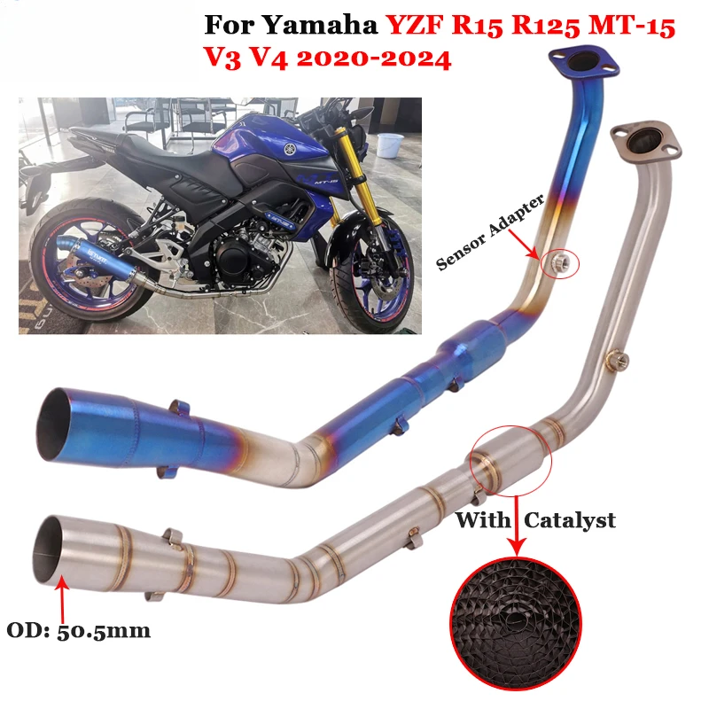 

For Yamaha YZF R15 R125 MT-15 V3 V4 2020-2024 Motorcycle Exhaust Escape Front Link Pipe Hader Catalyst Connection 51mm Muffler