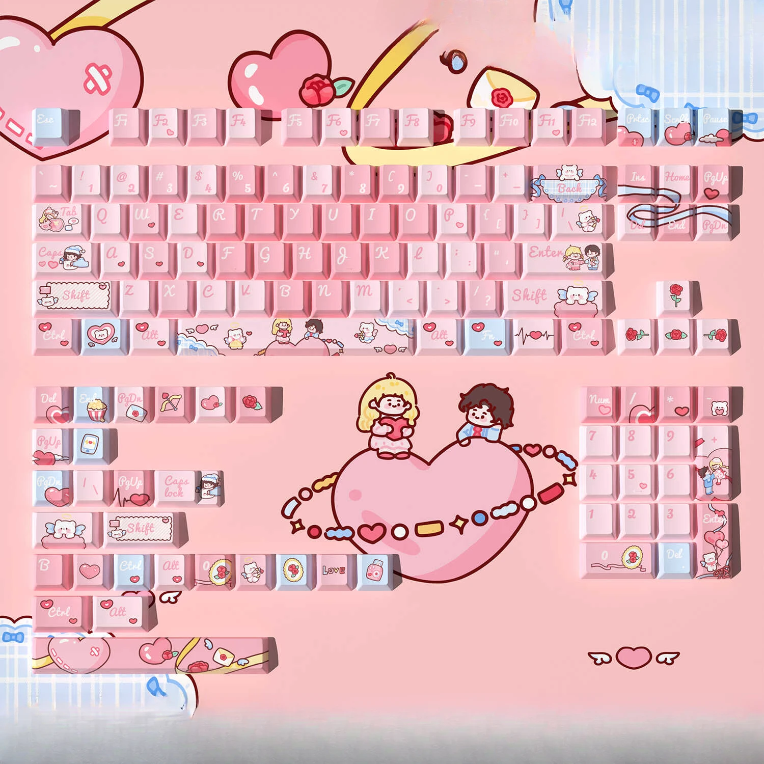 

Love Fairy Tale Cherry PBT Keycaps Customized Mechanical Keyboard Cute Pink DIY Keycaps