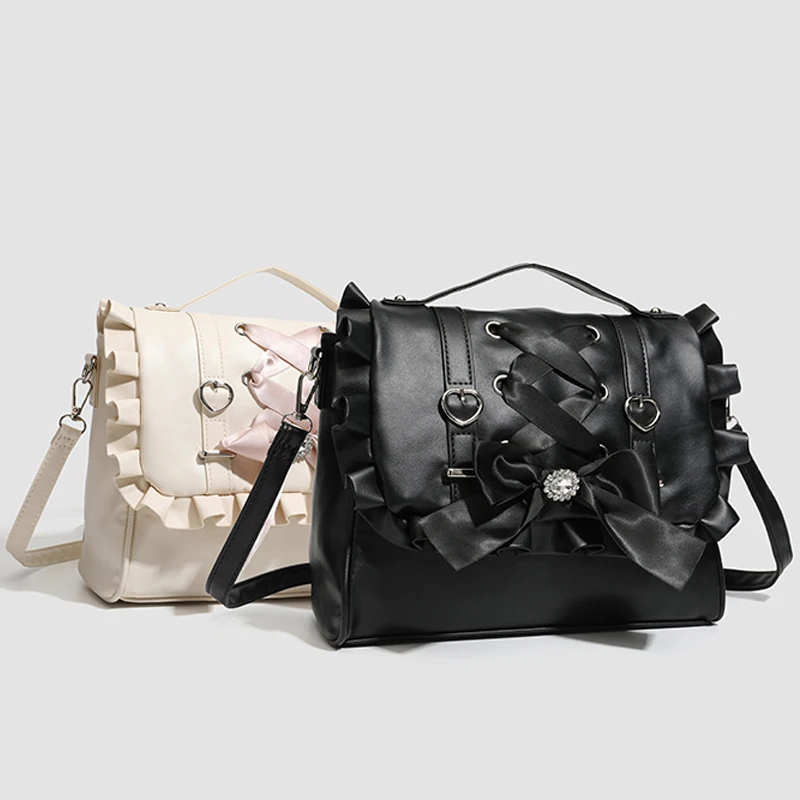 

Женская сумка-рюкзак SHELKSBAG в стиле Лолита из искусственной кожи с милым кружевным бантом, на одно плечо, через плечо, для школы и путешествий