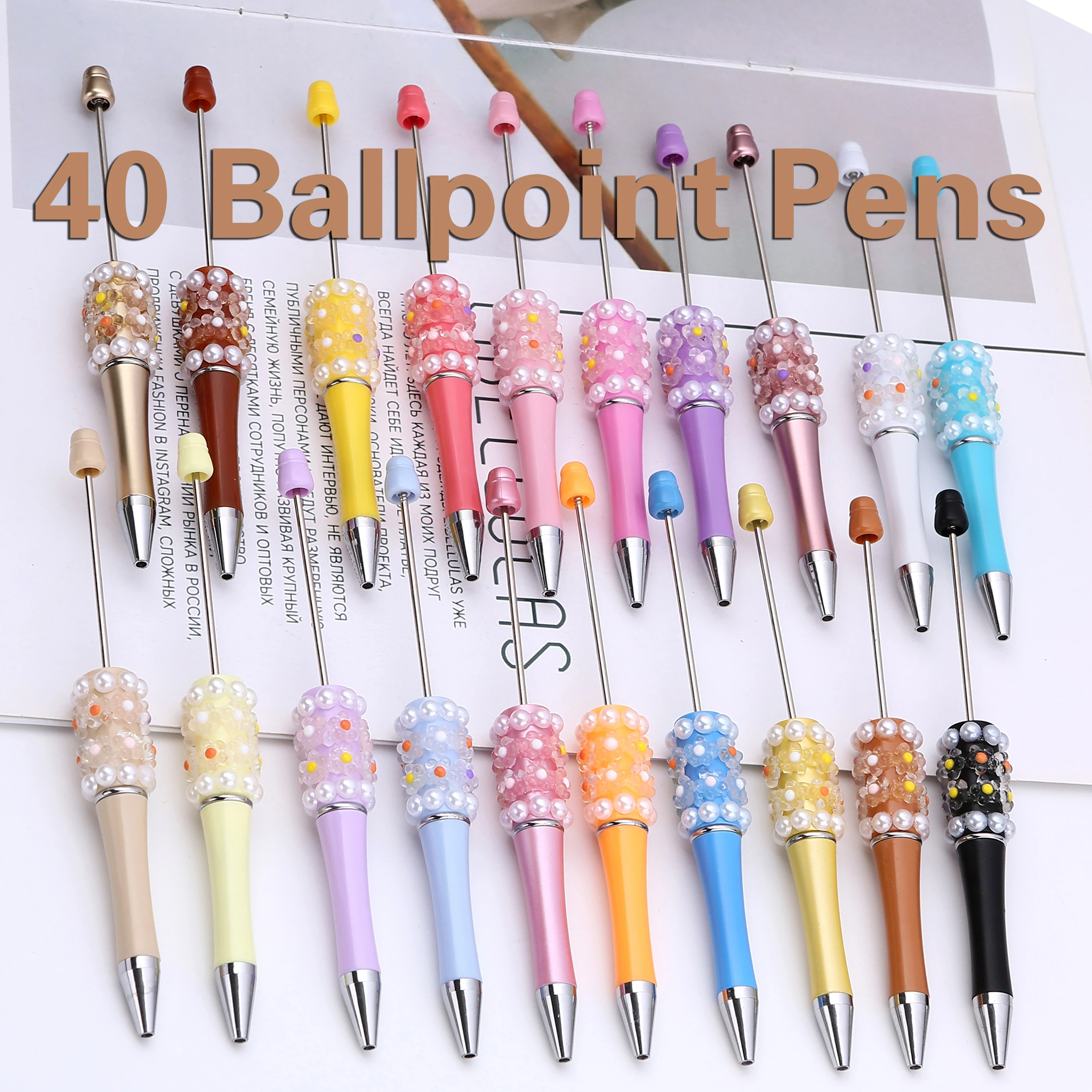 

40Pcs Newest Colour Creative Plastic Beaded Pen Flower Pearl Beaded Pen DIY Gift for Student Office Supplies