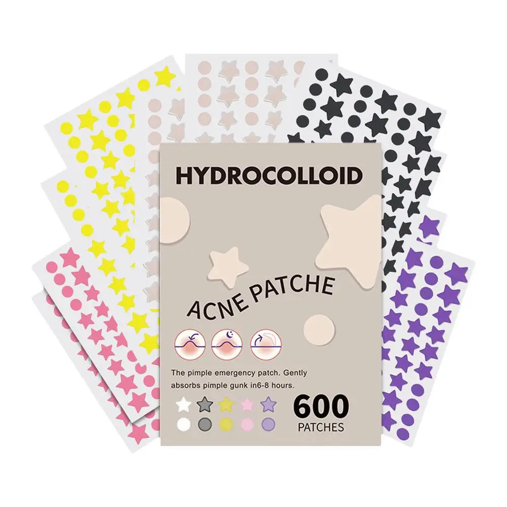 ใหม่ 600 PCS Star Acne Patch Mild ไม่ระคายเคือง Lightens สิวสําหรับสิวหัวดําปิด Comedones Hydrocolloid สิวสติกเกอร์ O5O4