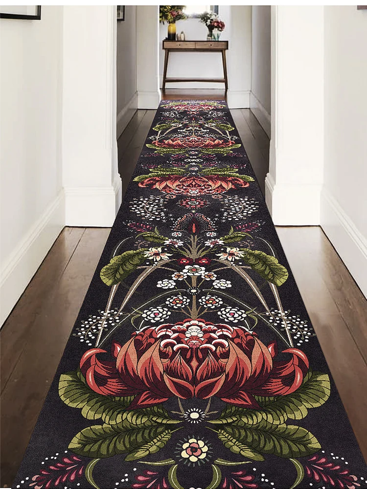 American Bedroom Bedside Rug Flower Living Room Carpet Corridor Aisle Long Carpet Hotel Floor Mat Retro Non-slip Home Decor