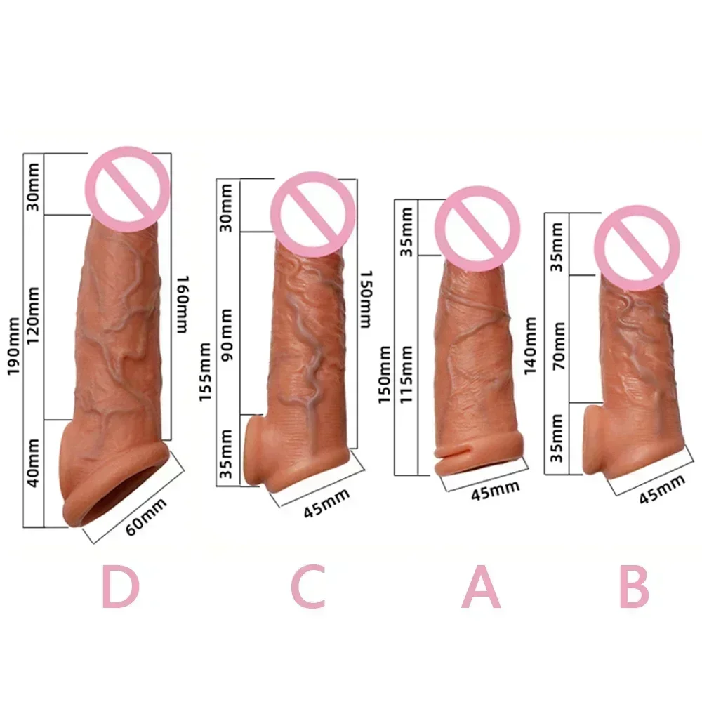 Soft Realistic Condoms For Men Reusable Penis Sleeve For Male Extender Dildo Enhancer Enlargement Condom Male Cock Sex Toys