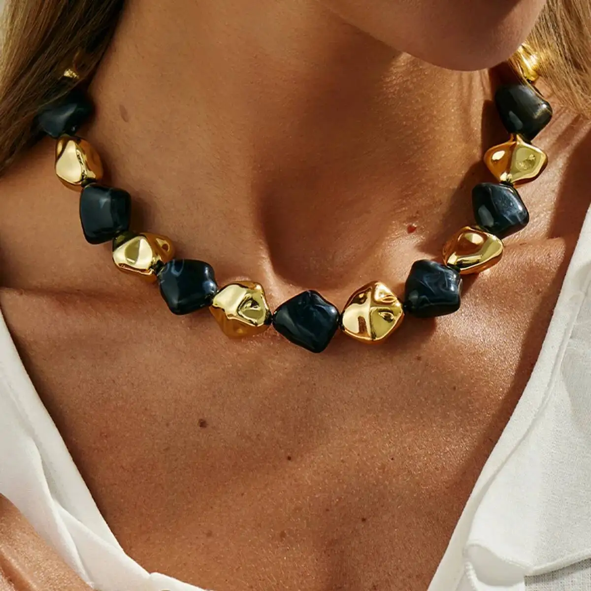 Salircon Boho Hars Acryl Metaal Kralen Kettingen Armbanden Set voor Vrouwen Vintage Elegante Sleutelbeen Choker Party Sieraden Geschenken