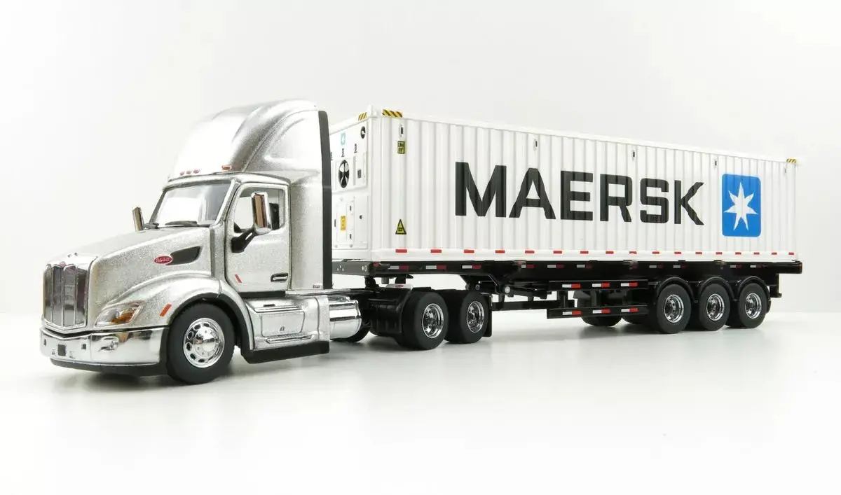 Diecast escala 1:50 Peterbilt Maersk Container Truck 579 modelo de carro brinquedo colecionável presente lembrança exibição ornamento