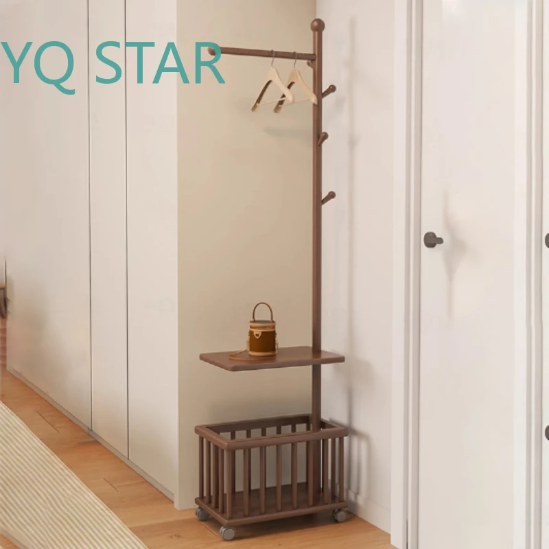 Standing Coat Rack for Home Office Bedroom Living Room Solid Wood Clothes Organizer with Removable Pants Hanger Bedside