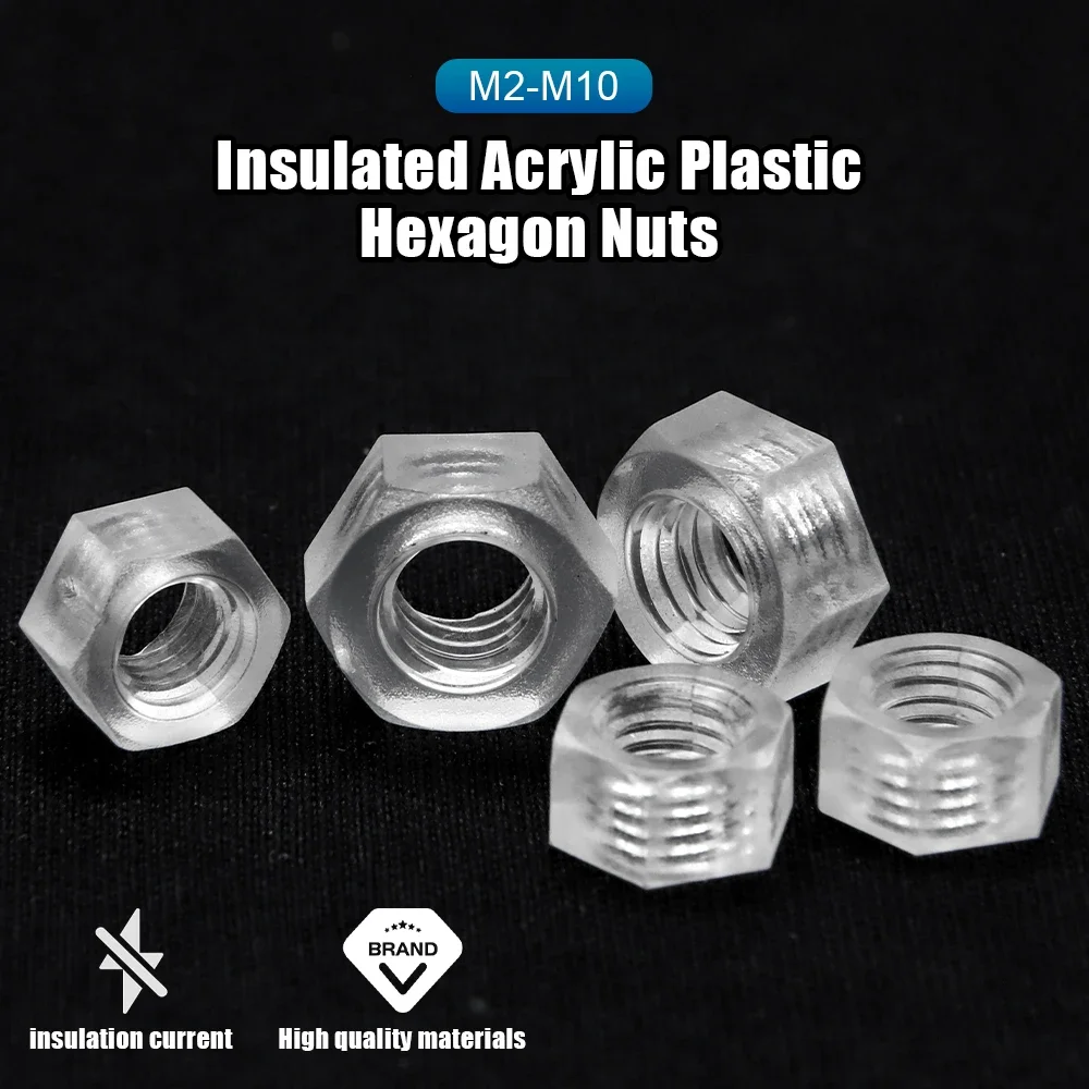 NINDEJIN 10/20pcs Transparent Plastic Hexagon Hex Nut M2 M2.5 M3 M4 M5 M6 M8 M10 Nylon Insulated Acrylic Metric Hexagon Nuts