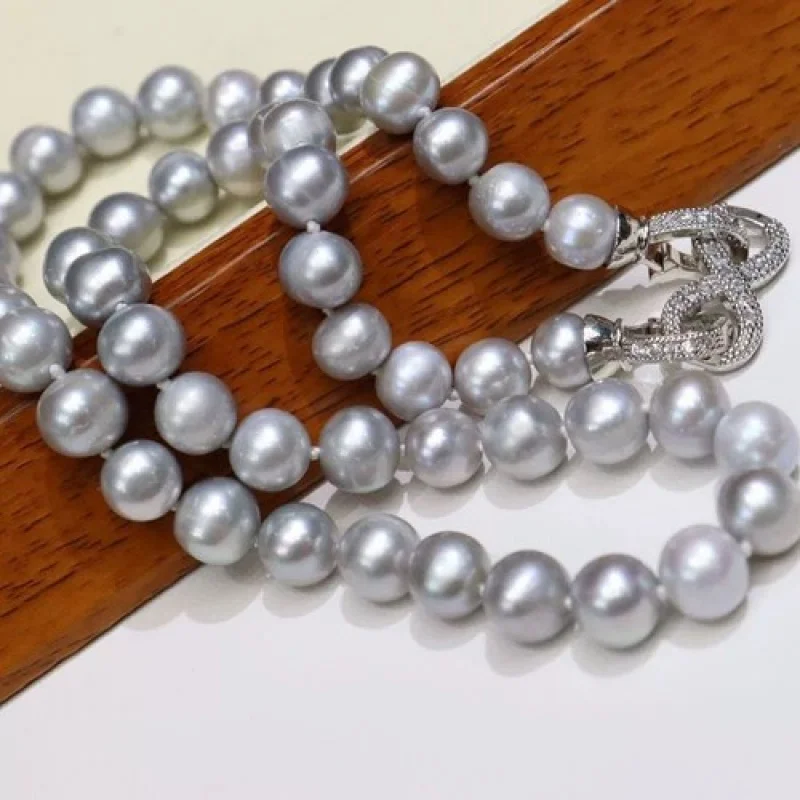 

elegant 10-11mm south sea natural silver grey pearl necklace 18inch 925s