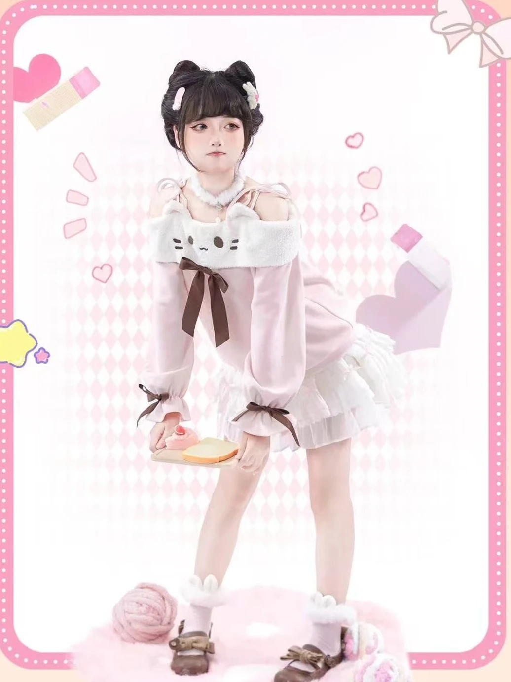 

Japanese Kawaii Sweatshirt Women Off Shoulder Cute Cartoon Y2k Aesthetic Grunge Lace Casual Hooded Pullover 2026 Fashion New