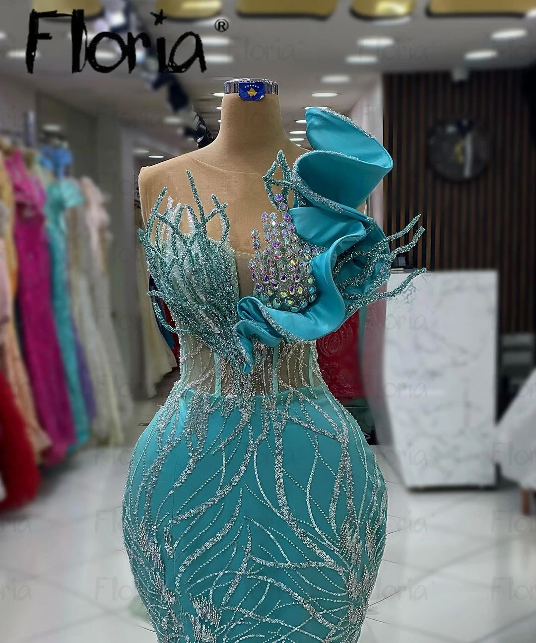 Chic Blue 2024 Party Dress Arabic Ruffles Mermaid Wedding Guest Prom Dresses for Women Birthday Night Gown Formal Occasion Dress