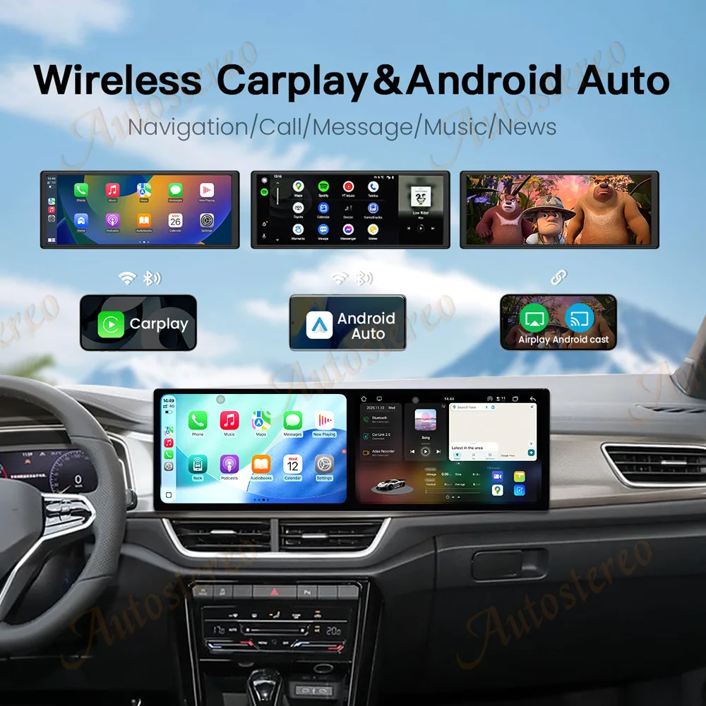 Dual Screen 10.1 Android 15 Vertical Style Screen For Volkswagen T-Roc 2023-2024 Car GPS Navigation Multimedia Player Head Unit