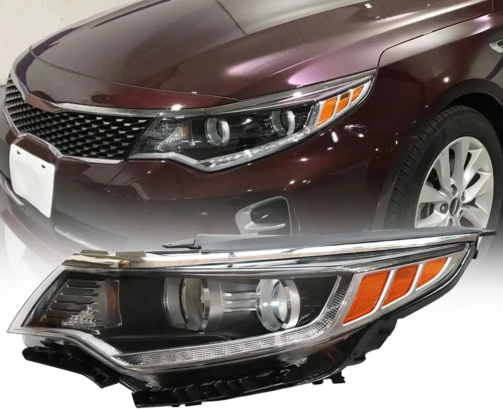 

Для 2016 2017 2018 Kia Optima Галогенная левая фара со стороны водителя в сборе со светодиодной подсветкой DRL Замена черного корпуса Прозрачный объектив
