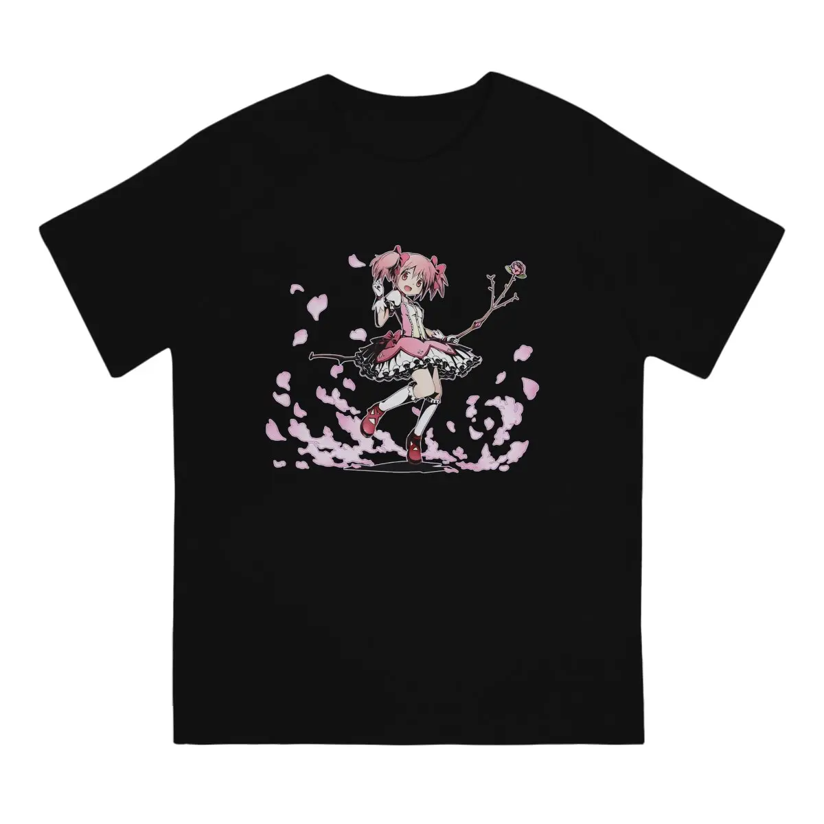 Pink Madoka Men's T Shirts Puella Magi Madoka Magica Anime Casual Tee Shirt Short Sleeve Crewneck T-Shirt Cotton Birthday