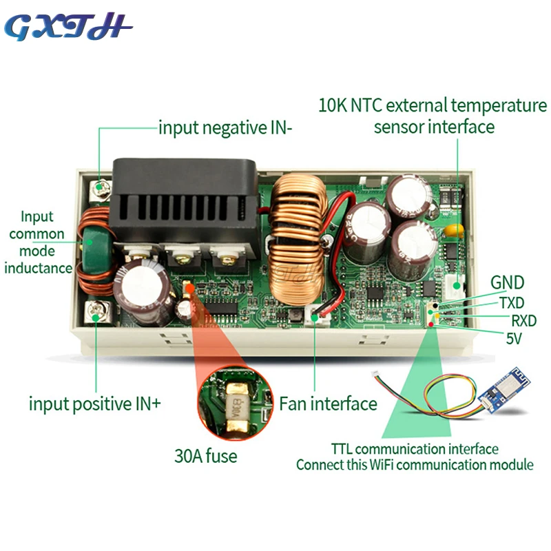 CNC Adjustable DC Power Supply Constant Voltage And Constant Current Maintenance 20A 1200W Step-down Module XY6020 / XY6008