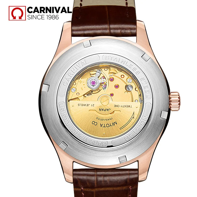 Imagem -04 - Reloj Hombre Carnaval Relógio Automático para Homens Marca de Moda Galo Relógio de Pulso Mecânico à Prova Impermeável Água Relógio de Couro Montre Homme