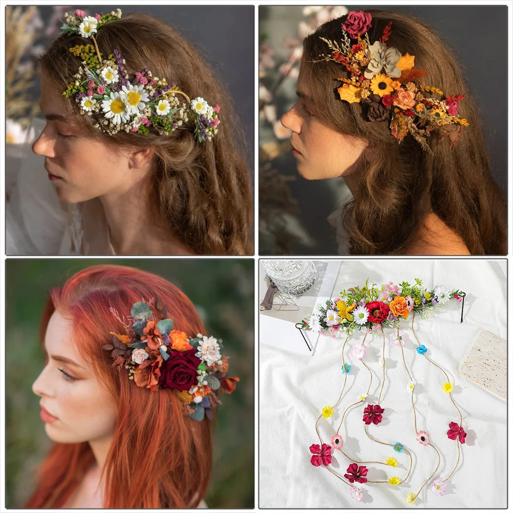 Long Desogn Flower Rattan Wreath Hairpin Girls Wedding Styling Photo Hair Clip Clamps Hair Accessories Retro Fashion Hairpin