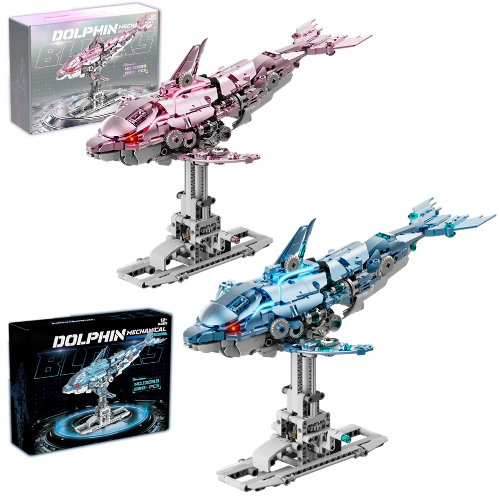 

DIY креативный набор строительных блоков с морскими животными, механический дельфин со световой связью, сборная модель, подарки на Рождество и день рождения
