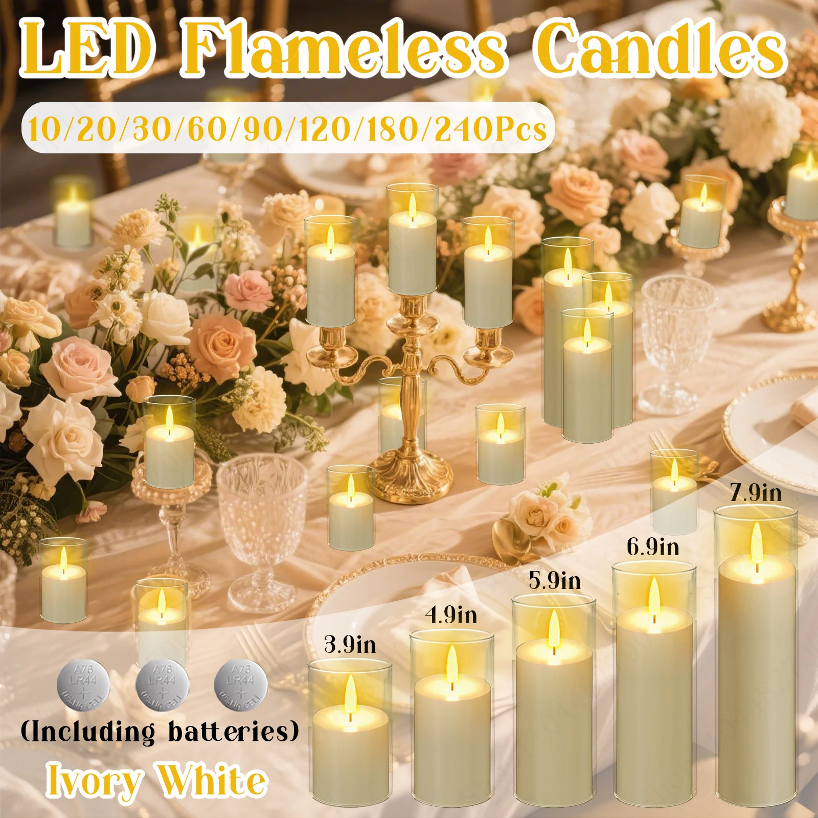 10-240Pcs LED Flameless Candles Wedding Acrylic Cup Candles Flickering Pillar Candles Wedding Concert Decor with Battery Powered
