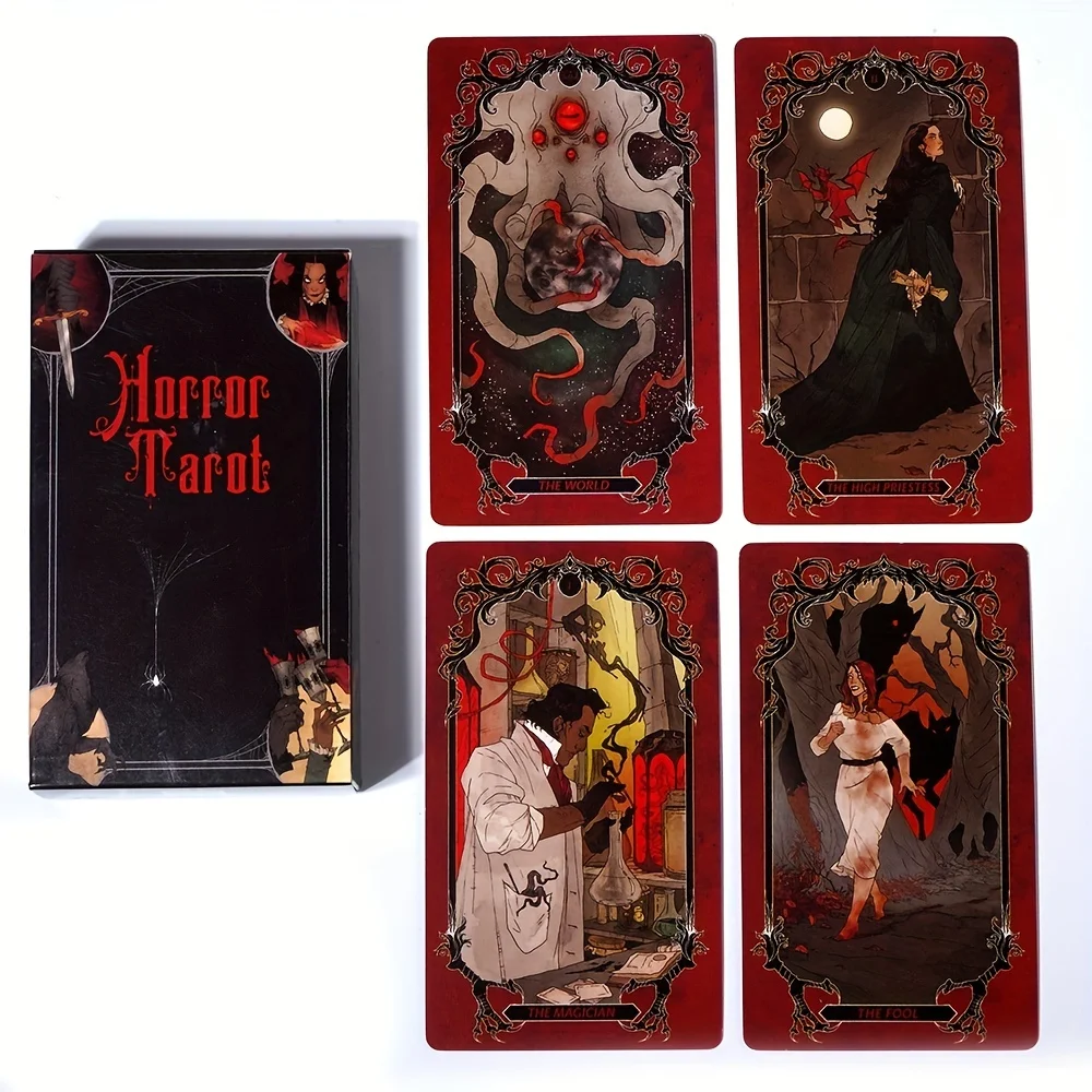 Spooky Horror Tarot Cards Set with QR Code for Guide - Perfect for Halloween & Carnival Parties, Ages 14+