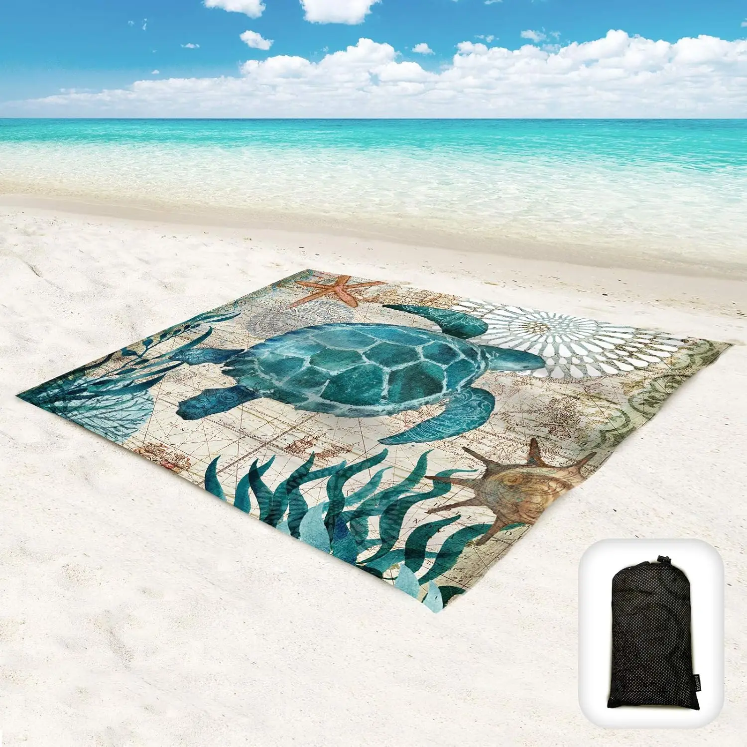 

Beach Blanket Waterproof Sandproof Oversized 95x80, Sand Free Mat with Corner Pockets, Portable Mesh Bag for Outdoor