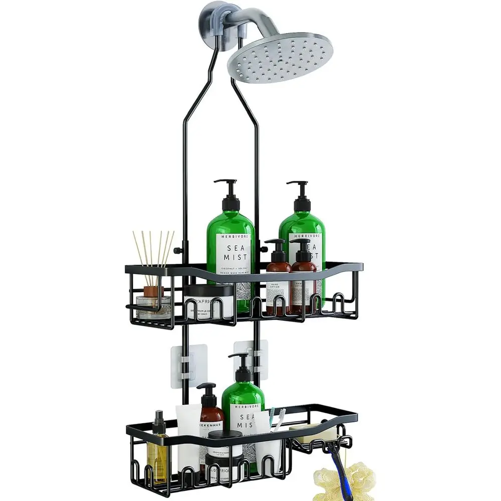 Extended Length Shower Organizer with Hooks, Large Hanging Bathroom Caddy for Shampoo and Soap