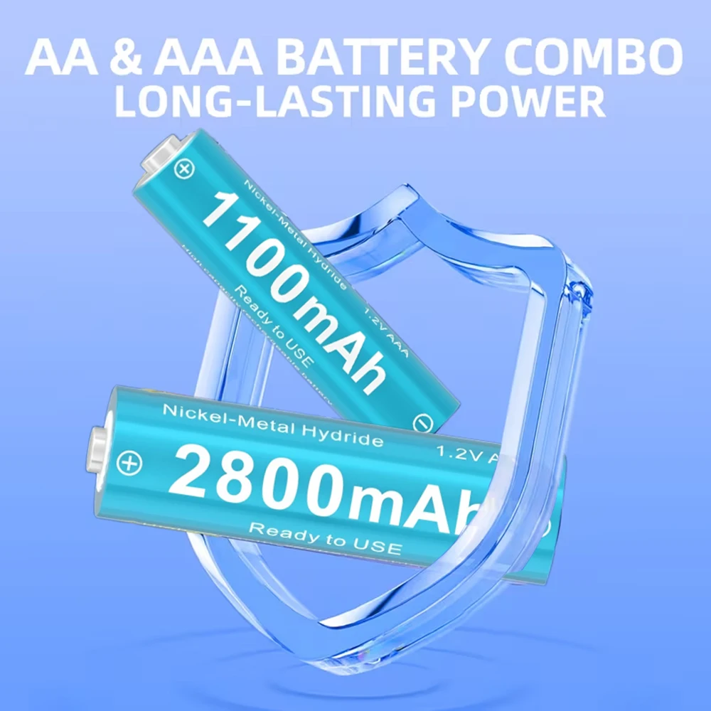 

KOSHARE Ni-MH Rechargeable Battery 1.2V AA2800mAh/AAA1100mAh Ni-MH Battery with Charger forToys MP3 Player Thermometer Keyboard