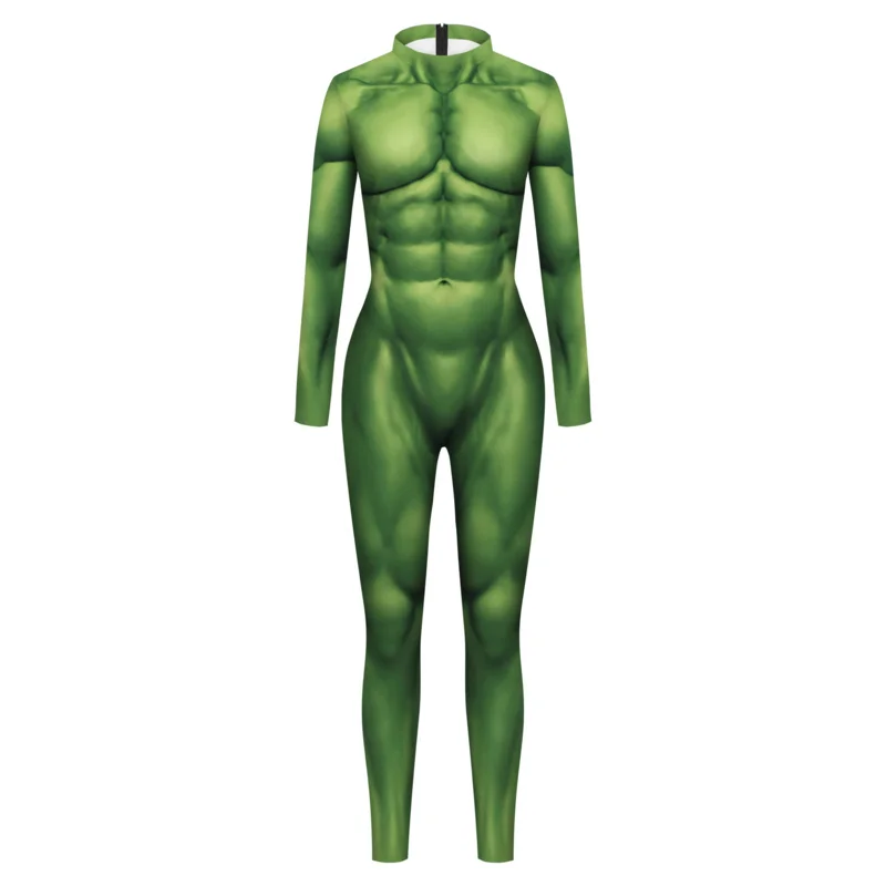 Kostium Cosplay Purim Muscle 3D Print Męskie kombinezony z długim rękawem Halloween Karnawał Występ Zentai Catsuit Strój body