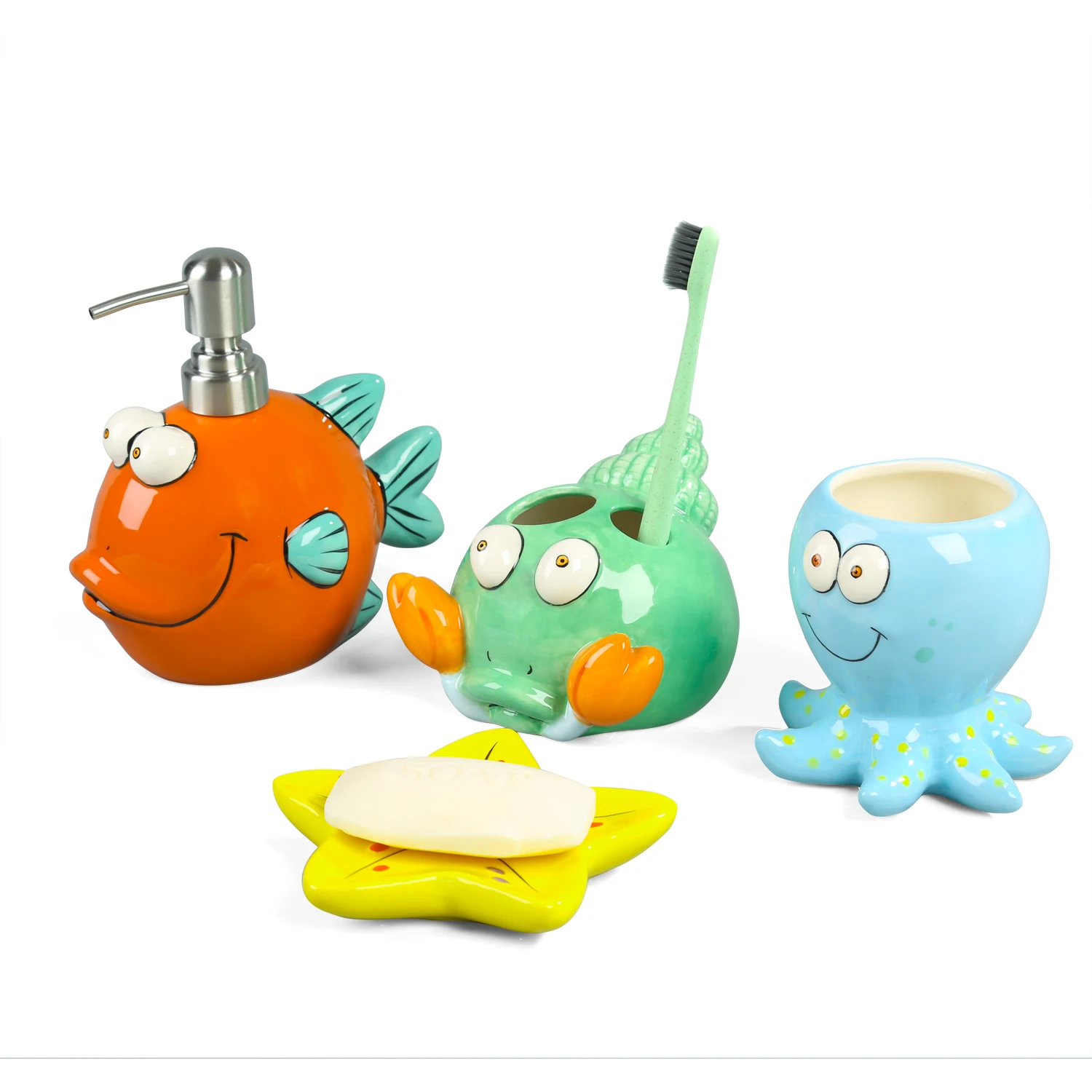 Cartoon Octopus Ceramic Toothbrush Holder, Soap Dish, Bathroom Accessories Set Kit, Bathroom Organizer, Wedding Gifts