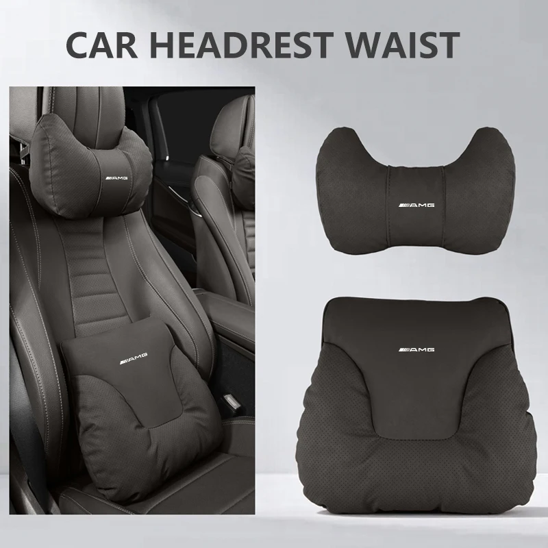 Подушка для поддержки шеи и поясницы в автомобиль для Mercedes-Benz AMG A B C E S Class A35 A45 C43 C63 CLA CLS GLA GLC, замша