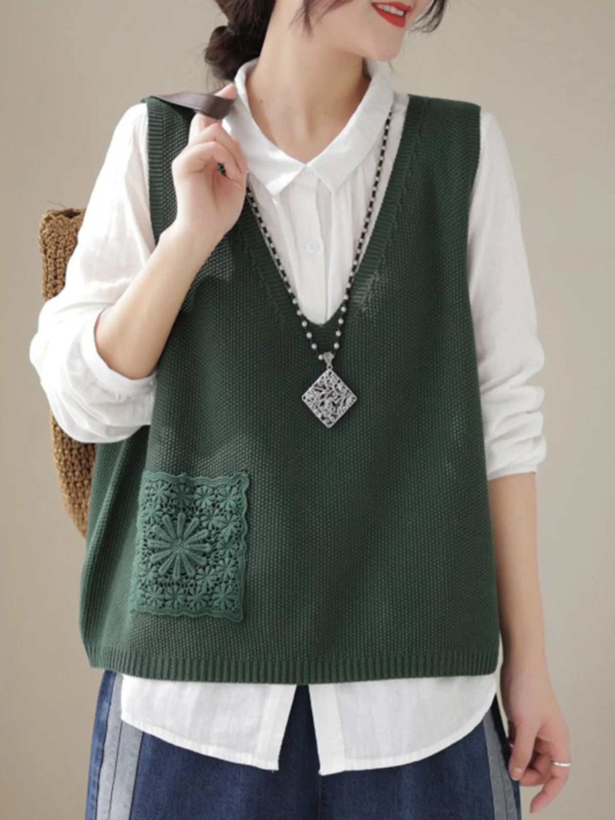 Gilet lavorato a maglia da donna Viola Casual Maglione a strati Maglieria Design originale Comodo pendolarismo Sle V-Ne No-Cuff