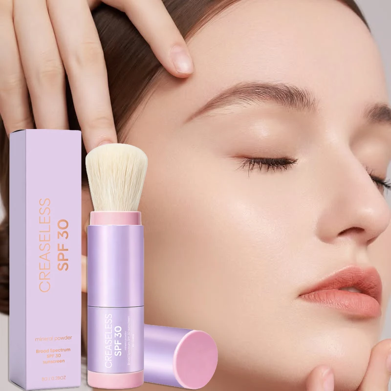 SPF30 Sunscreen Setting Powder With Built‑in Brush Head Invisible Matte Makeup Finish Outdoor Sun Protection Powder Mild Formula