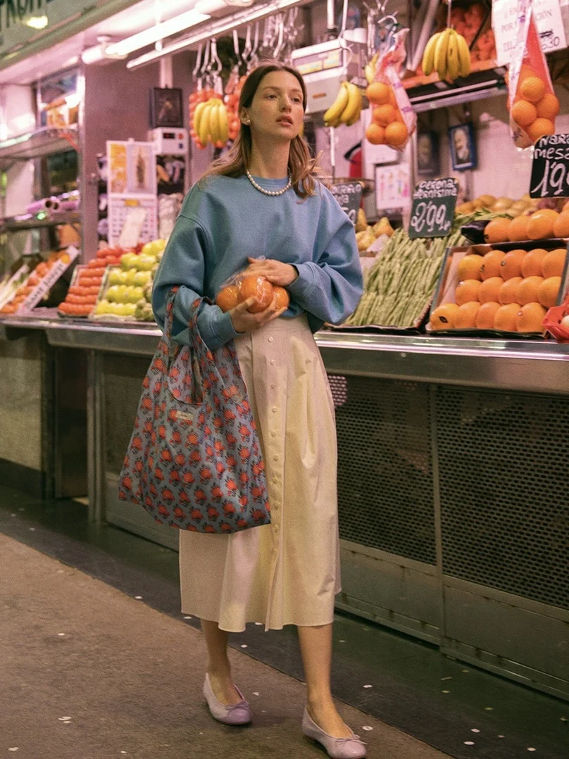 

Candy Miss Korean Style Loose Fit Short Sleeve Long Sleeve Sweatshirt White Casual Overhead Pullover Blue Skirt Set