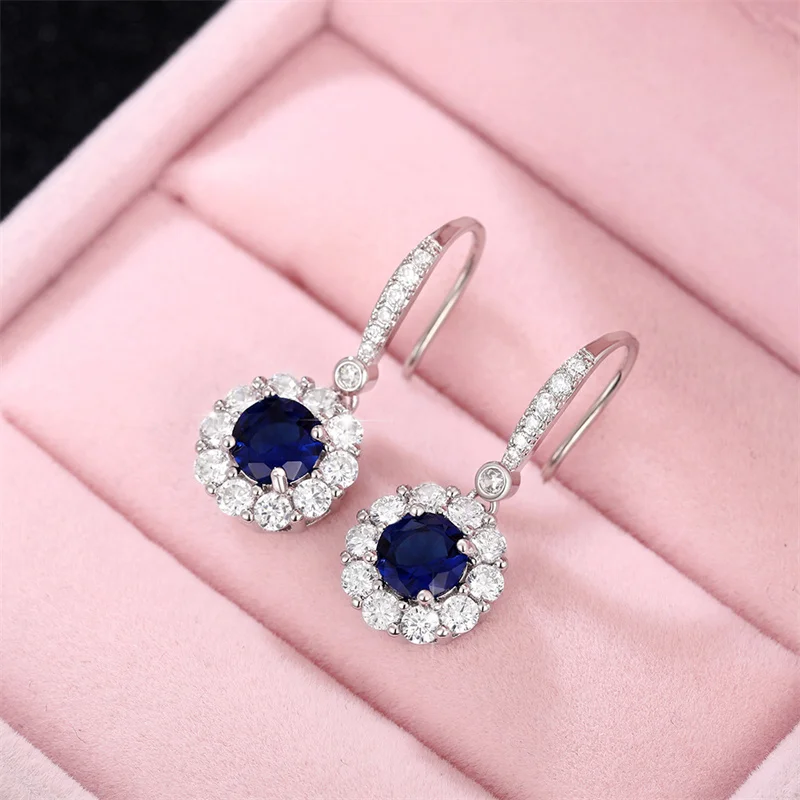 Huitan Noble Blue CZ Hanging Earrings Silver Color Full Bling Iced Out Brilliant Dangle Earrings Anniversary Party Women Jewelry