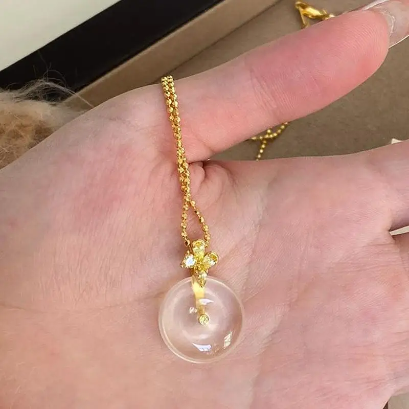 

light luxury Chinese style retro round collar chain Simple natural chalcedony transparent white necklace for Women charm jewelry