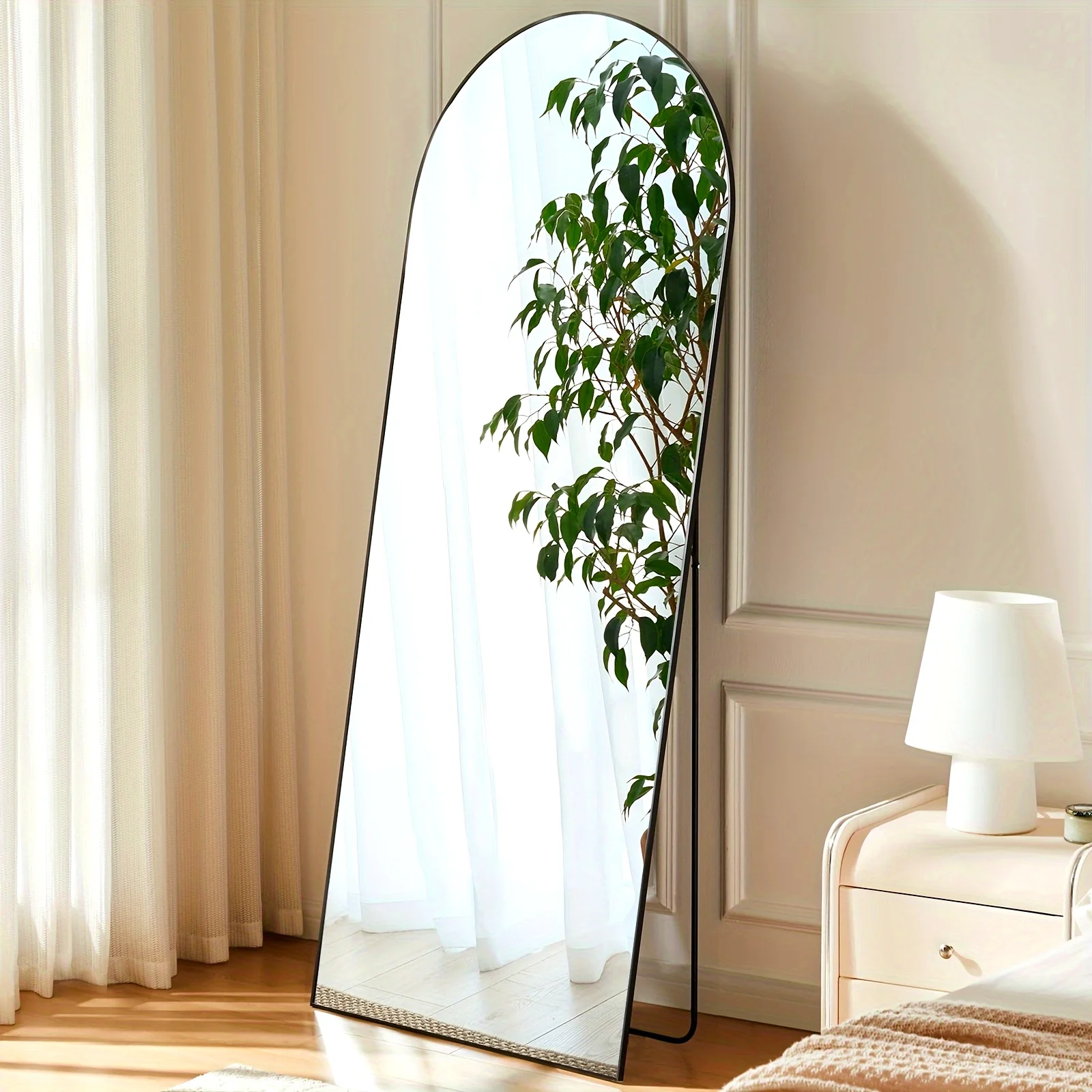 Arched Full Length 59"x16"Mirror With Stand, Floor Mirror With Aluminum Alloy Frame For Bedroom, Standing Full Body Mirror