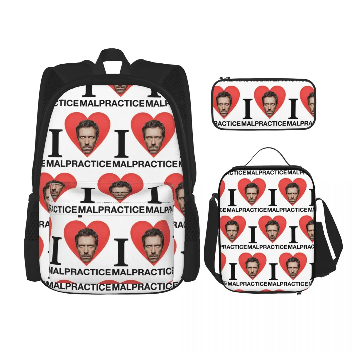 

House MD Malpractice Enthusiast Merch BackpacksBookbag Students School Bags Kids Rucksack Lunch Bag Pen Bag Three-Piece Set