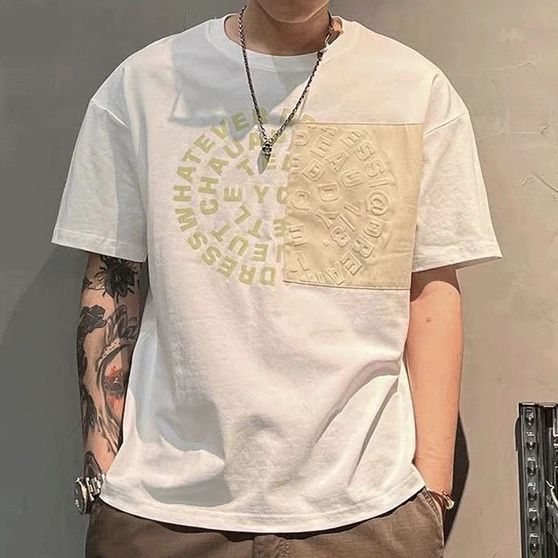 2023 New Men\'s Clothing Summer Fashion Casual Korean Version Youth Trend Round Neck Letter Printed Loose Cotton Commute T-shirt