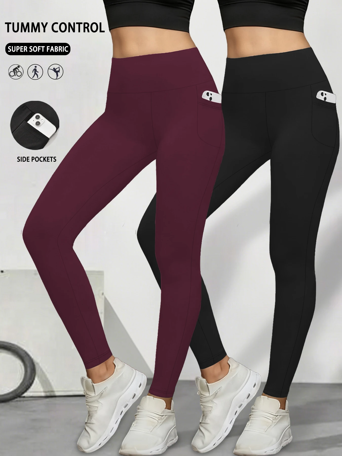 عبوتان من طماق اليوغا عالية الخصر مع جيوب - تحكم نسائي فائق النعومة في البطن للتمرين والراحة اليومية