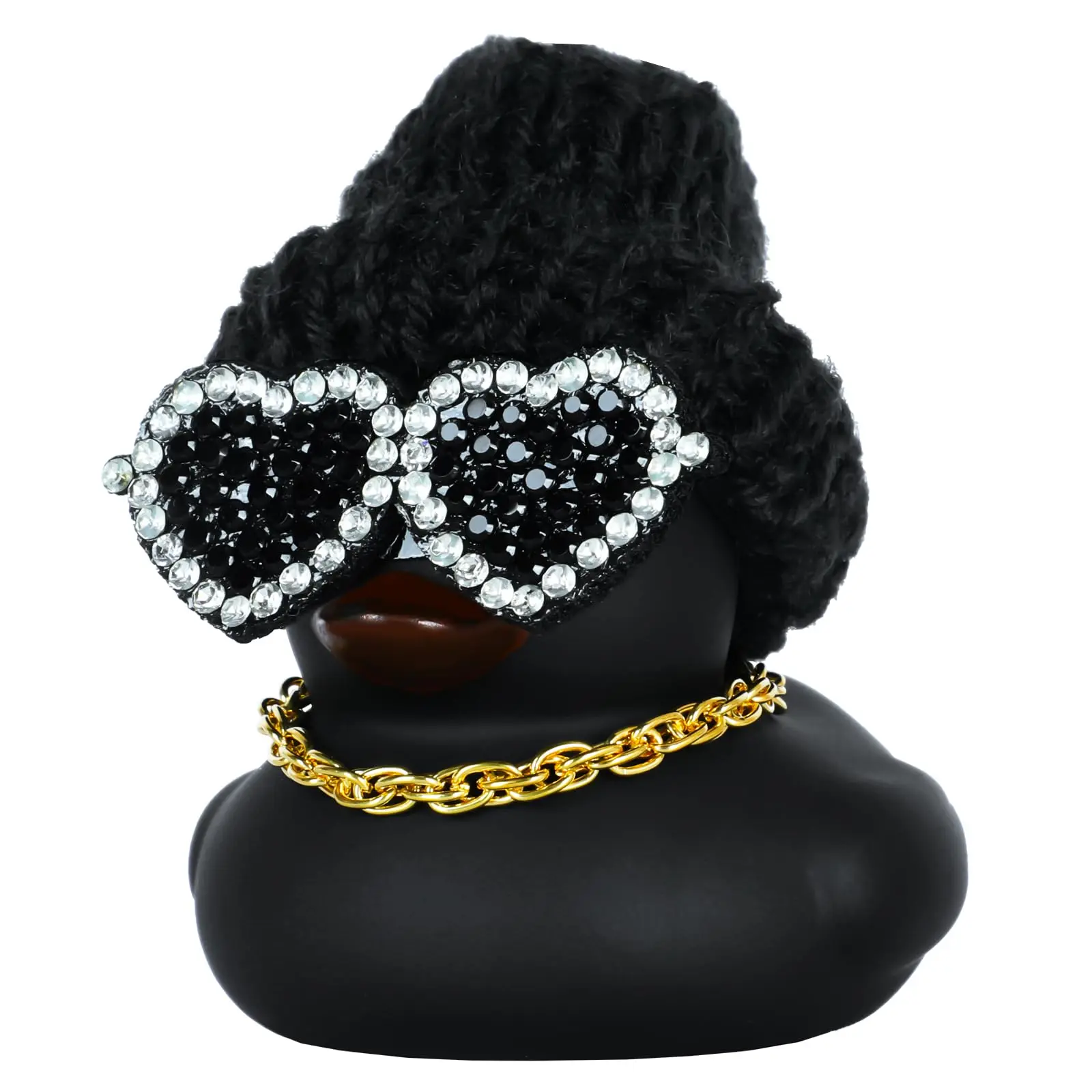 Pato de Goma Oscuro con Gafas de Sol de Diamantes, Pato Sonoro para Decoración de Salpicadero de Coche Jeep, Recuerdos de Fiesta, Regalos Creativos