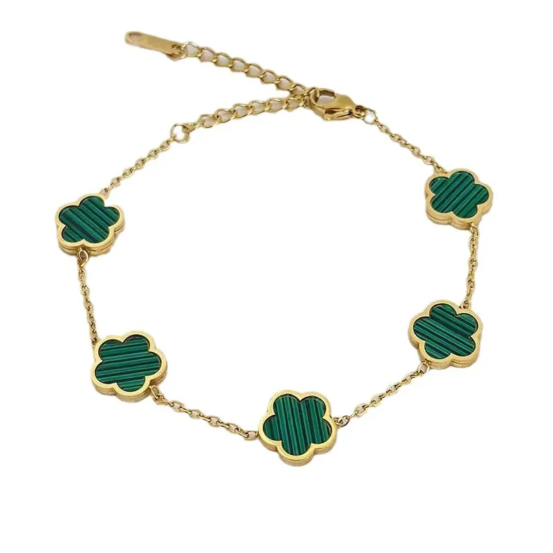 1 Piece Gold Chain Four Leaf Flower Bracelet And Necklace, In White, Black, Green, And Red Colors Respectively, Suitable For Wom