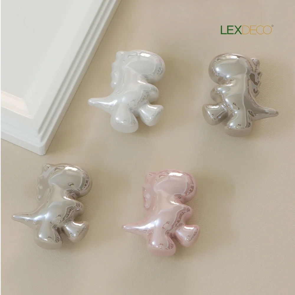 2er-Pack Dinosaurier-Keramikknöpfe – glatte Cartoon-Griffe in 3 Farben (Rosa/Weiß/Klar) – LEXDECO