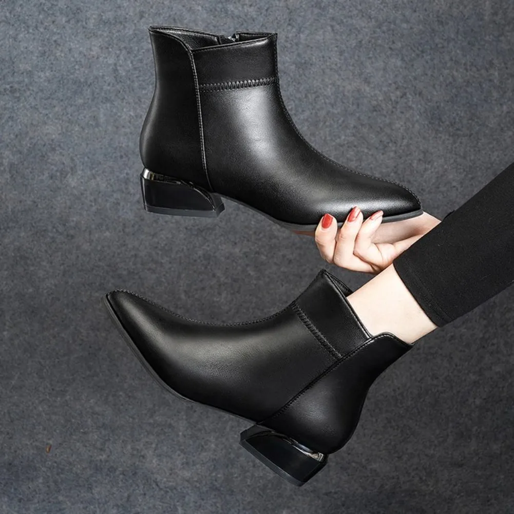 2026 Neue Damenstiefel Mode Lässige Lederstiefel Spitze Formelle Büroschuhe für Frauen Reißverschluss-Knöchelstiefel – Detail 13