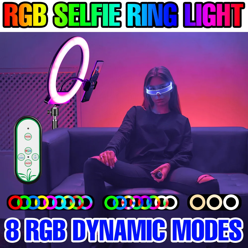 

LED Ring Light 5V Round Ring Fill Lamp RGB Neon Lamp Tripod Selfie Photography Lighting Led Live Video Colorful Dimmable SMD2835