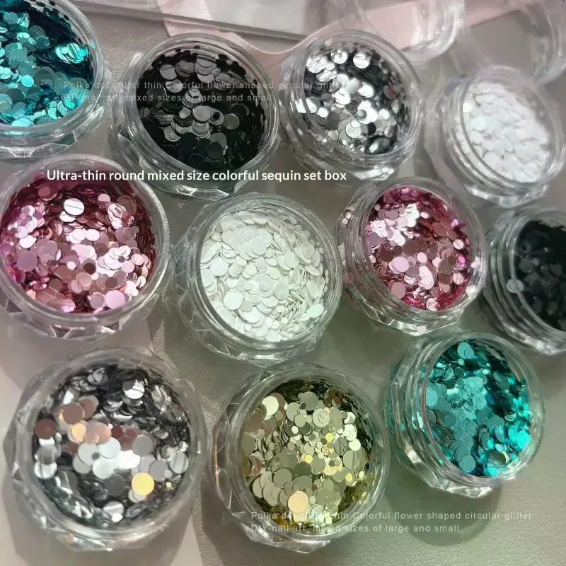 1Box Mini Circular Nail Glitter Wave Point Sequin Colorful Sparkling Nail Charms Nail Decoration Accessories Supplies Nail Art D