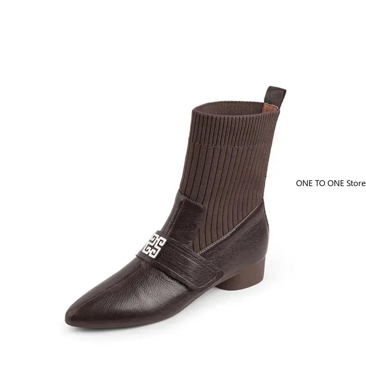 المرأة حذاء بوت بطول الكاحل منتصف كعب موضة ساحة تو محبوك لينة ومريحة تنفس تمتد الأحذية 2024 الأحذية النسائية الجديدة