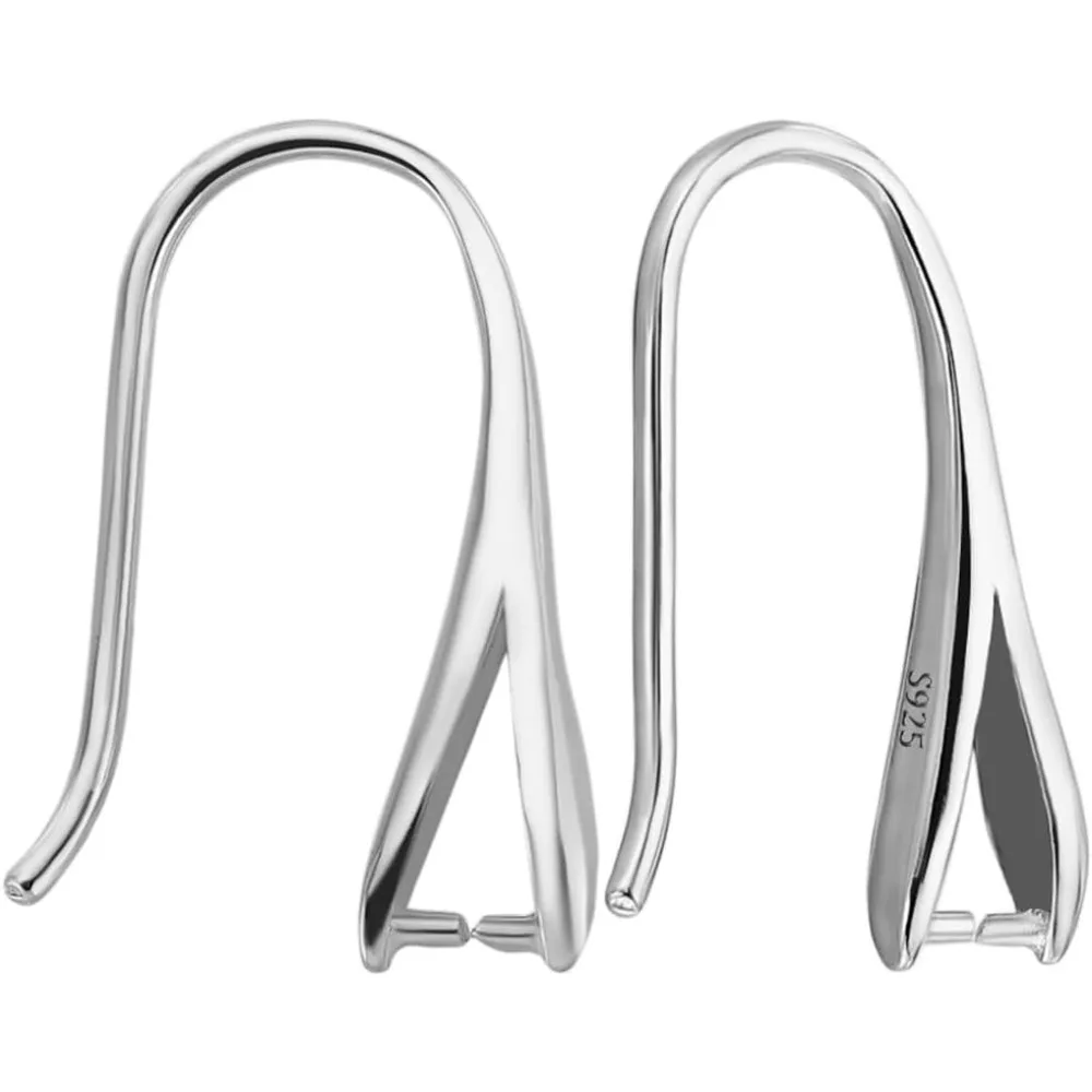 2 Pairs Ear Wires Earring Hooks Rhodium Plated 925 Sterling Silver 18.5mm Earring Hooks with Pinch Bails for making kit