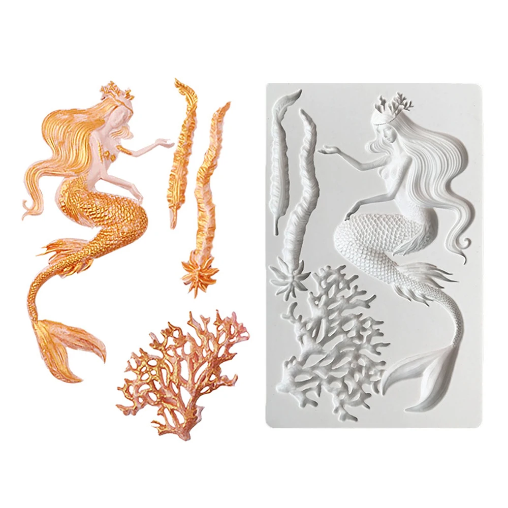 

Mermaid & Seaweed Silicone Fondant Mould Sea Daughter Marine Creatures Cake Topper Mold Baking Sugarcraft DIY